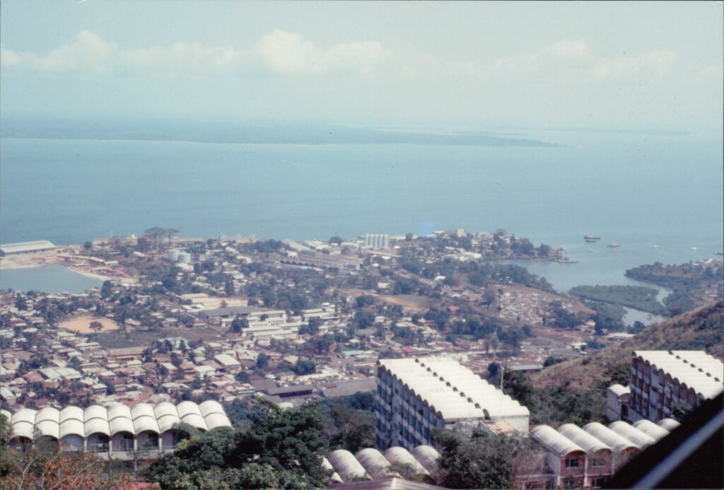 Image: View of Freetown from Mount Aureol, home of Fourah Bay College in 1968 where Cindy and David met. (courtesy of the Harrisons)